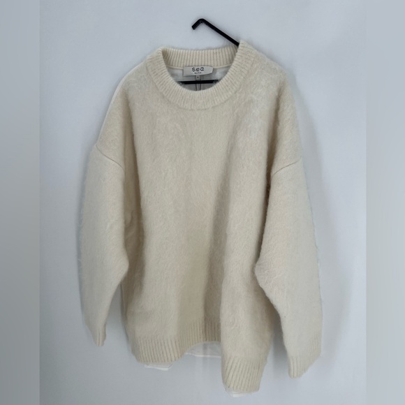 Sea New York Devana Mixed Media Alpaca Wool Blend Fuzzy Knit Combo Top In White - Picture 3 of 10